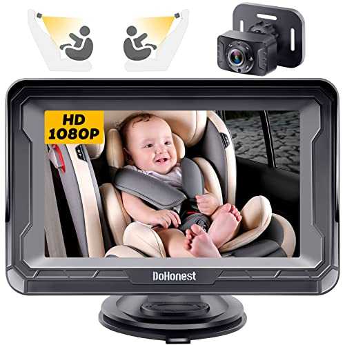 DoHonest Baby Car Camera HD 1080P - 360° Rotating Eye Protection Plug and Play Easy Install Rear Facing Baby Car Mirror Crystal Night Vision Infant Backseat Camera with Monitor for 2 Kids -V33