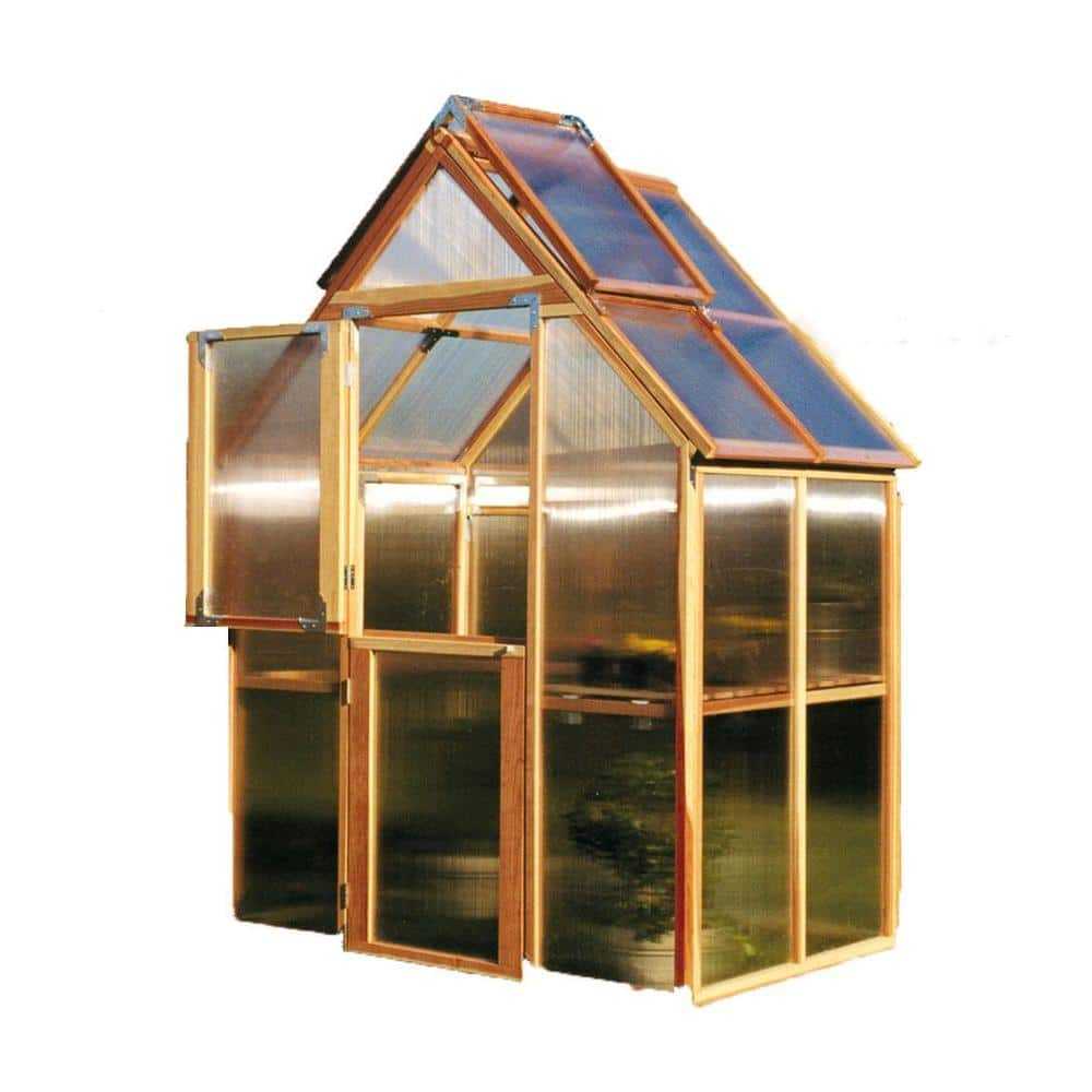 72 in. W x 48 in. D x 100 in. H Redwood Frame Polycarbonate Greenhouse