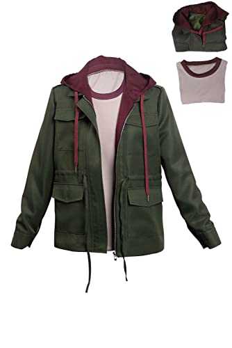 Verycos Adults Ellie Williams Cosplay Anime Casual Sports Jacket Hooded Packable Green Top Crewneck Shirt Halloween Costume