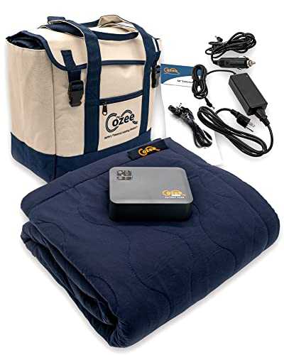 Cozee Portable Battery Powered Heated Blanket | Indoor/Outdoor | 60"x60" | Camping | RV | Car | Air Travel | Stadium Blanket | Emergency Kit