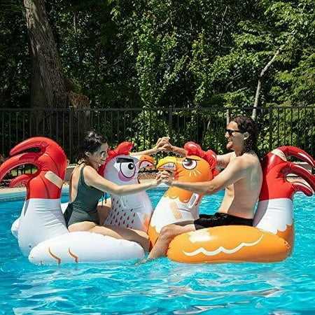 Chicken Fight Inflatable Pool Float Game Set - Includes 2 Giant Battle Ride-Ons - Flip Your Friends to Win! - Summer Fun for Kids and Adults