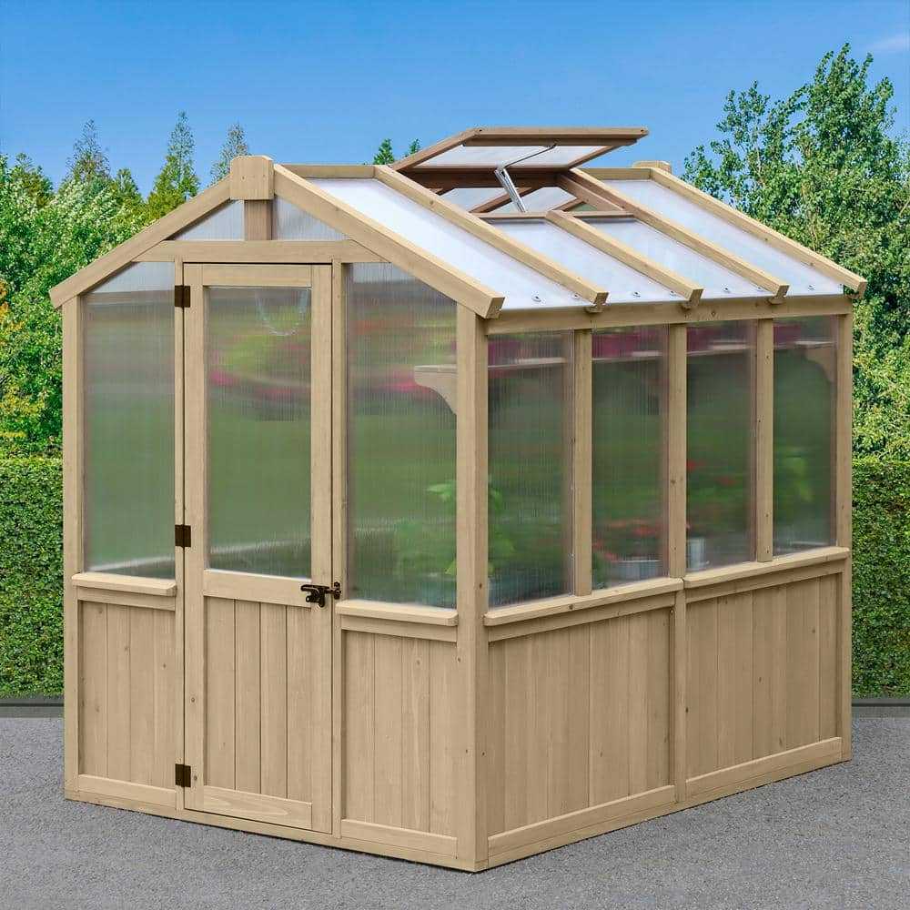 Meridian 6.7 ft. x 7.8 ft. Garden Plant Greenhouse with Double-Wall Poly Windows, Automatic Roof Vent and Air Flow Base