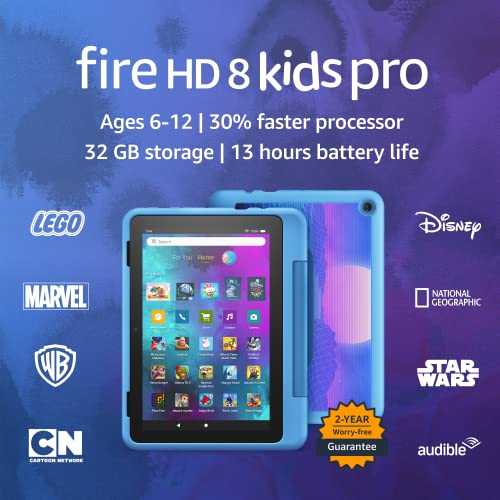 Amazon Fire HD 8 Kids Pro tablet- 2022, ages 6-12 | 8" HD screen, slim case for older kids, ad-free content, parental controls, 13-hr battery, 32 GB, Cyber Blue