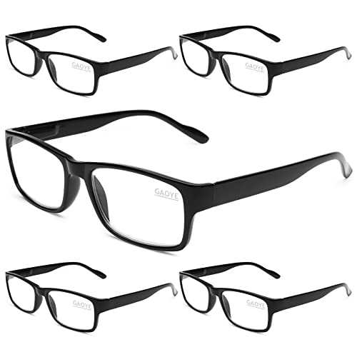 Gaoye 5-Pack Reading Glasses Blue Light Blocking,Spring Hinge Readers for Women Men Anti Glare Filter Lightweight Eyeglasses (5-Pack Light Black, 1.5)