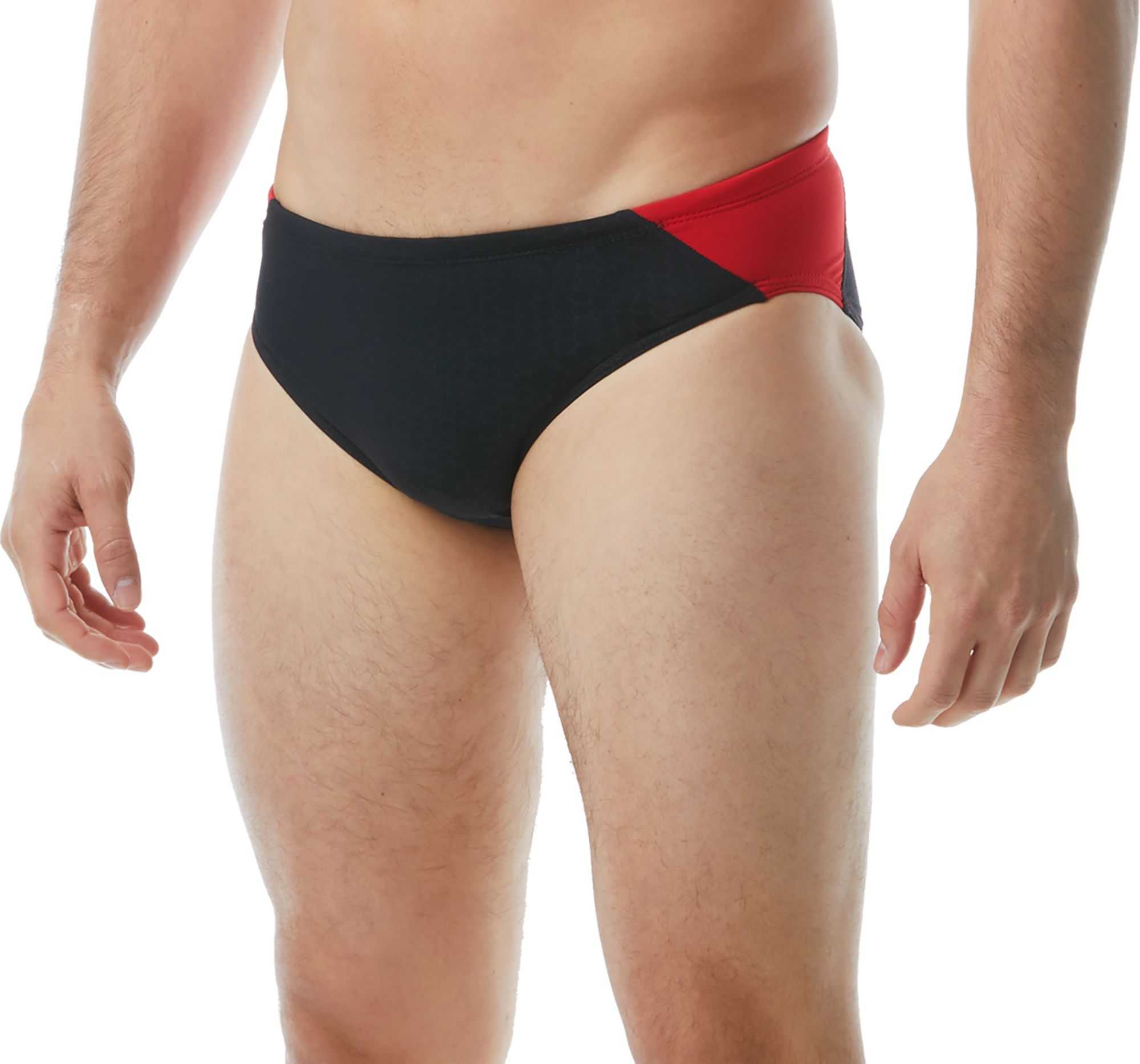 TYR Men's Hexa Blade Splice Racer Swim Brief, Size 38, Black/Red