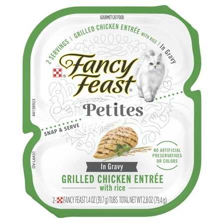 Purina Fancy Feast Petites Gourmet Pate Wet Cat Food Grilled Chicken & Rice 2.8 oz Tub