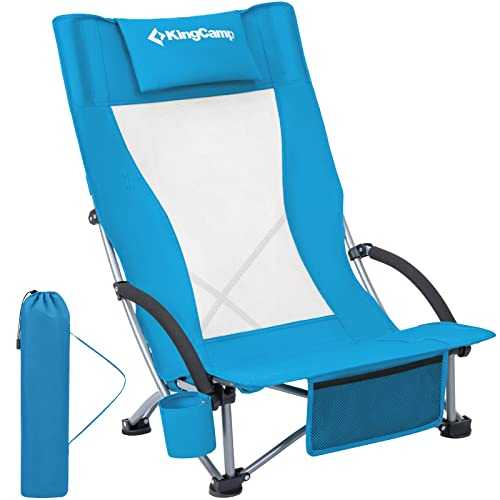 KingCamp Folding Beach Chair High Back Lightweight Portable Backpack Chair with Headrest, Cup Holder for Camping Outdoor Sand Concert Lawn Festival Sports, Blue