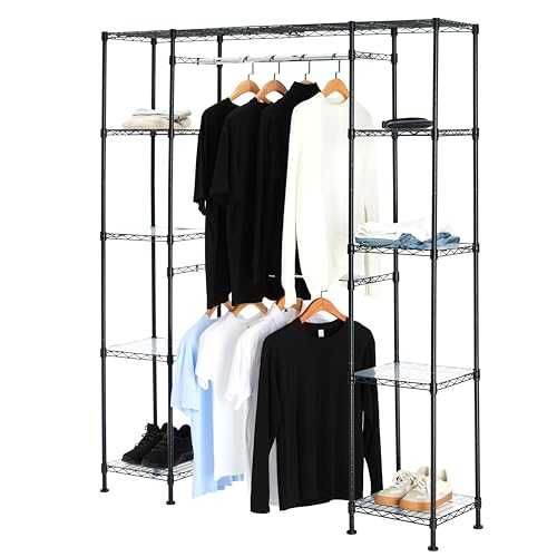 Amazon Basics Expandable Metal Hanging Storage Organizer Rack Wardrobe with Shelves, Black, 57''- 80''L x 14''W x 72''H