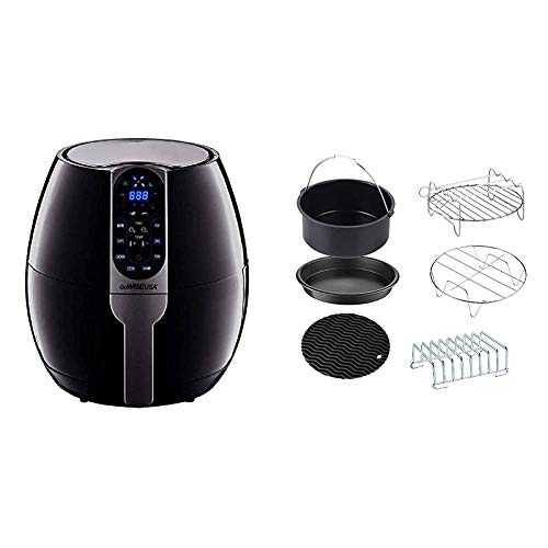GoWISE USA 3.7-Quart Programmable Air Fryer with 8 Cook Presets, GW22638 - Black & Standard 6-Piece Air Fryer Accessory Kit for 2.75-4 Quarts, Small, Universal