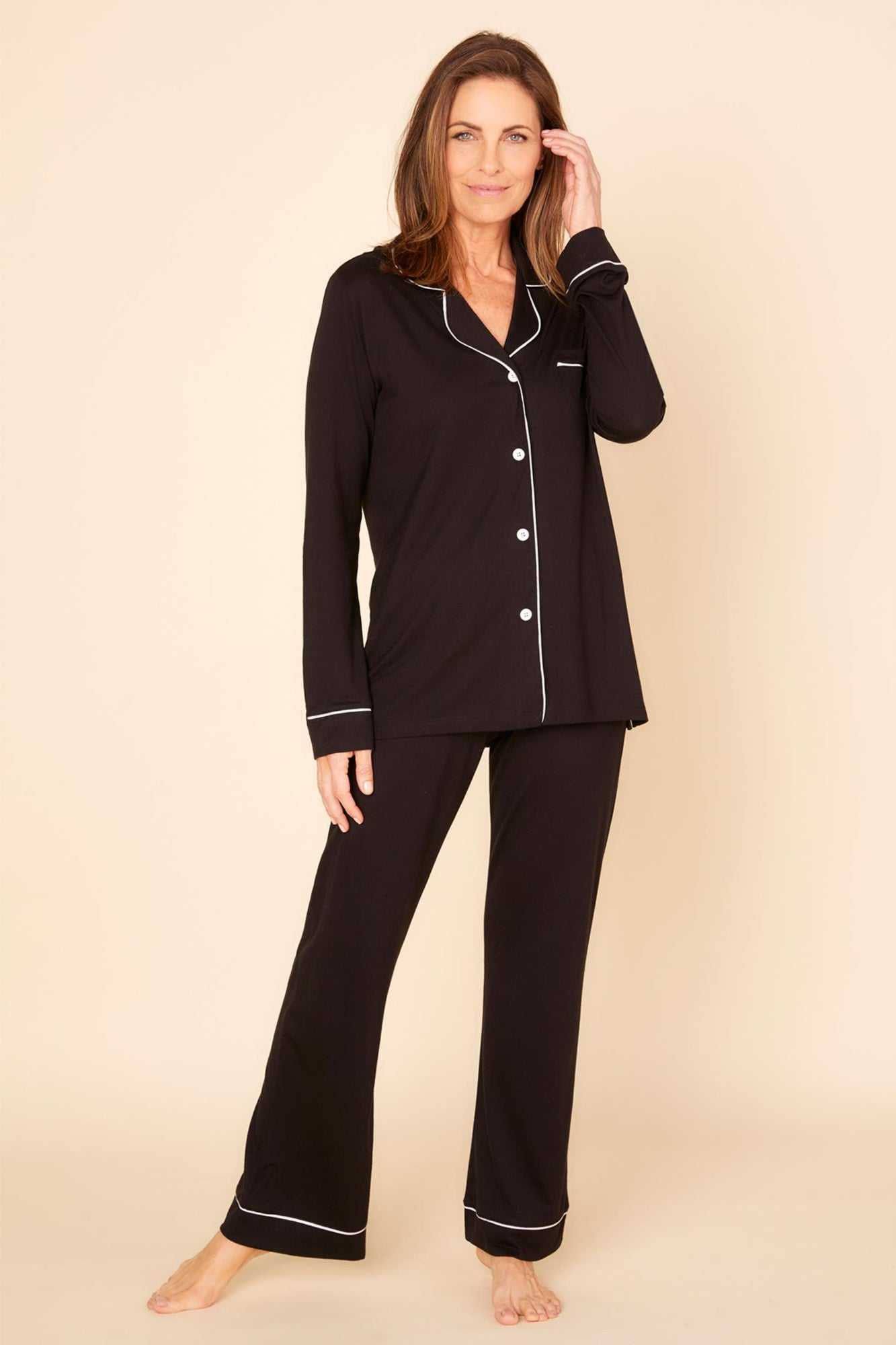 Cosabella Women's Bella Long Sleeve Top & Pant Pajama Set Pajama, Black, 1x Size, Cotton Modal Set