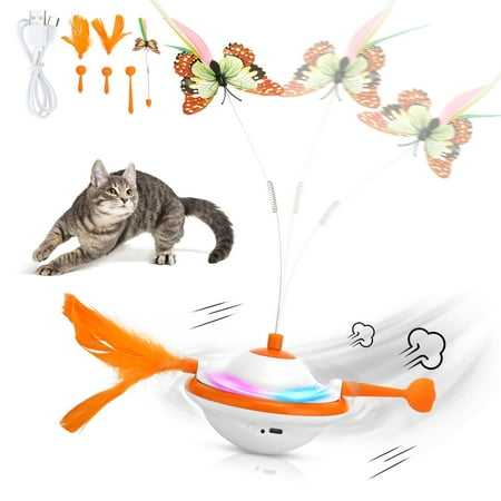 3 in 1 Cat Indoor Interactive Toys Automatic Cat Toys for Indoor Cats Rechargeable Butterfly Kitten Toys with LED Light Electronic Sensing Chasing and Exercising Butterfly Cat Feather Toys